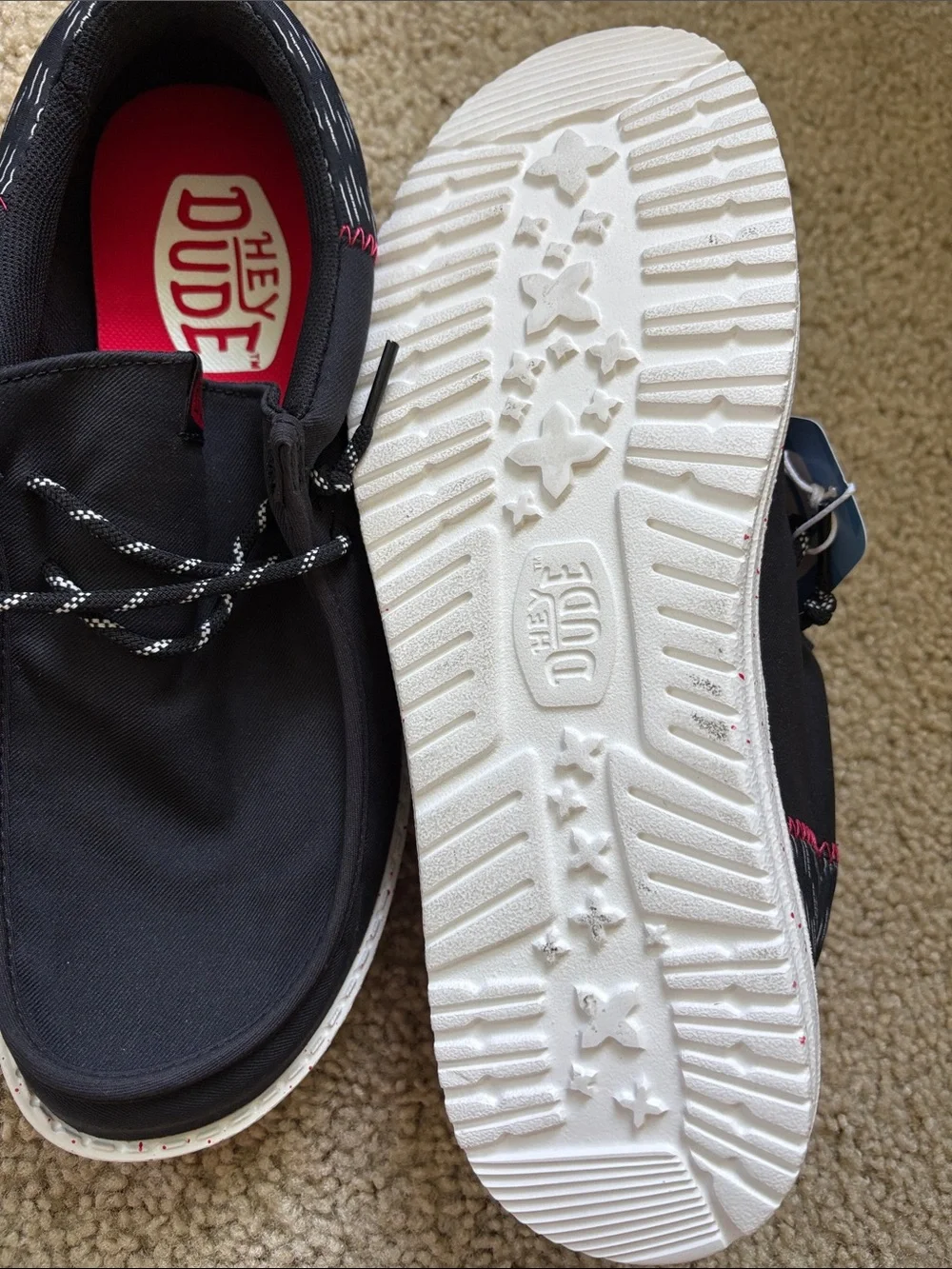 Hey Dude Black Canvas Slip-On Shoes with Red Insoles